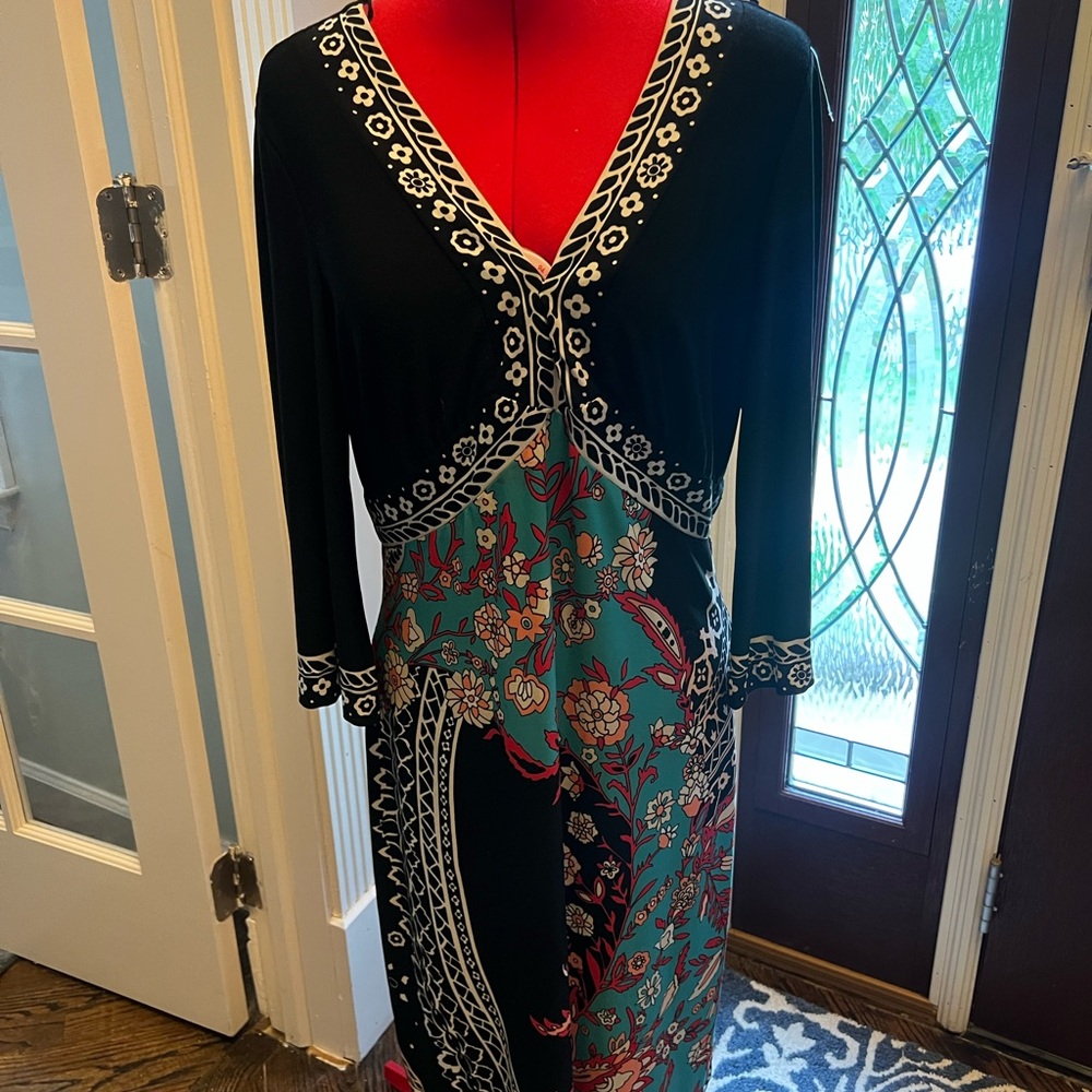 Donna Morgan Black and Teal Long Sleeve Dress